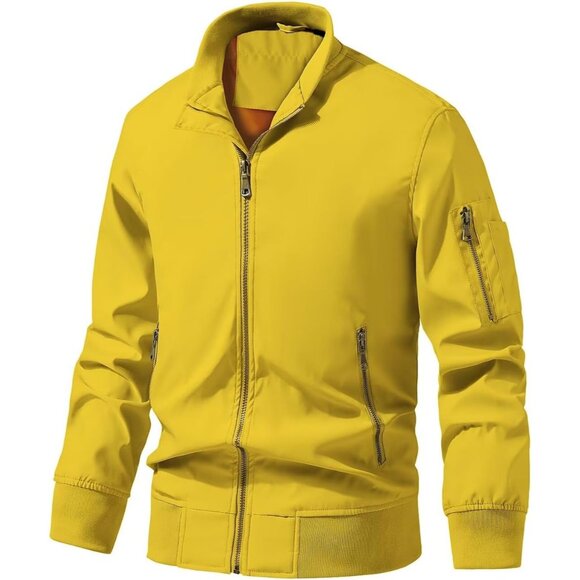 Men's Bomber Jacket Lightweight Casual Windbreaker Spring Fall Zip Up Coat with - Picture 4 of 5